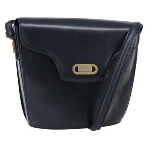 Authentic BALLY Shoulder Bag Leather Black Gold
